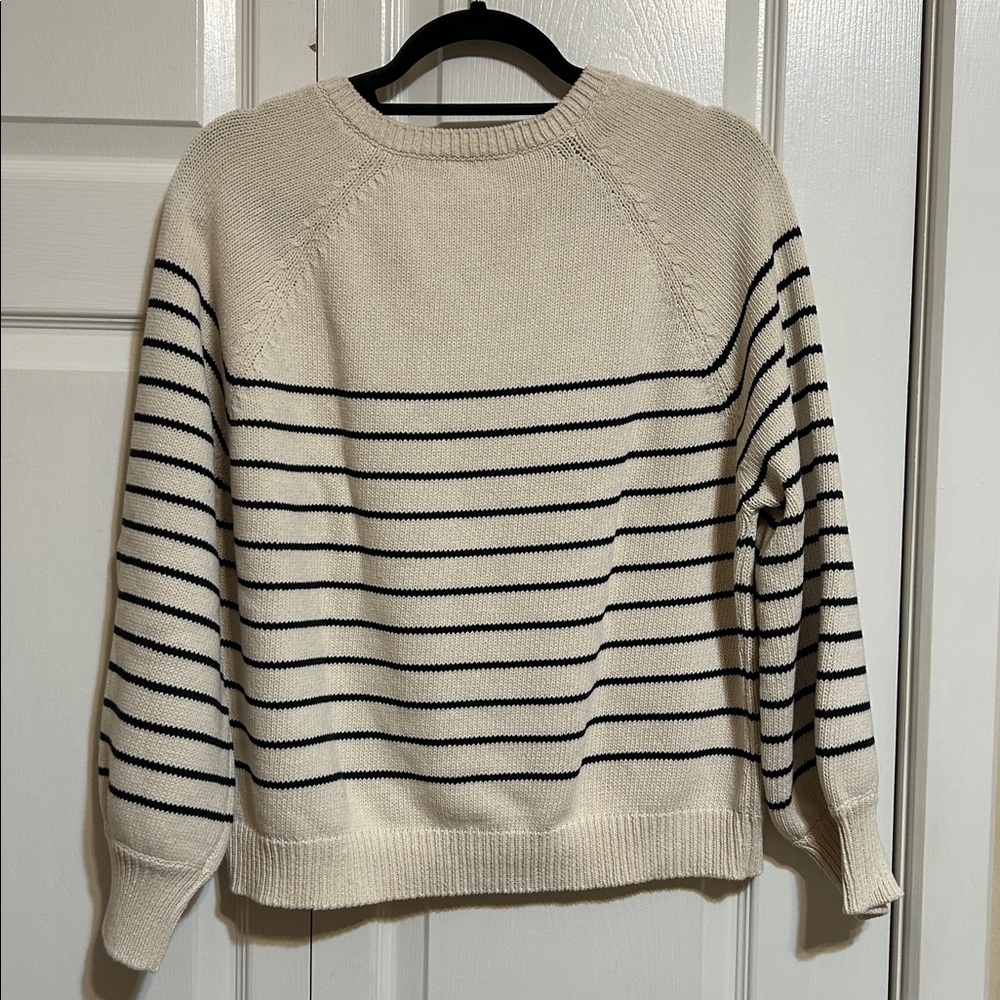 Sezane Striped Henley Pullover Sweater in Cream and Navy - Picture 6 of 6